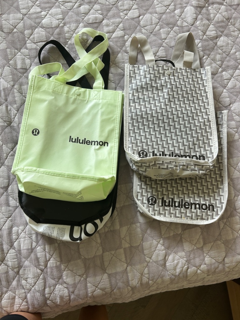 lululemon Athletic Mini Tote Set in Neon Lime and Cream Pattern